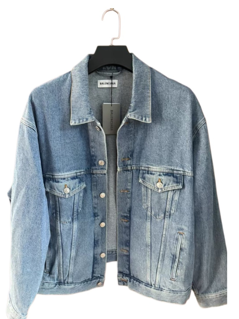 Authentic Balenciaga Light Wash Blue Denim Trucker Jacket